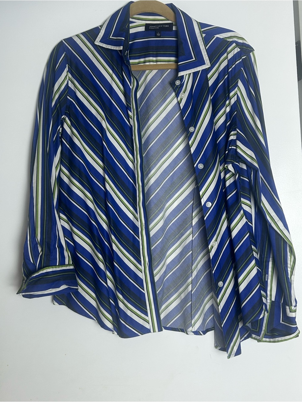 Jones New York Blue, White & Green Striped Button-Up